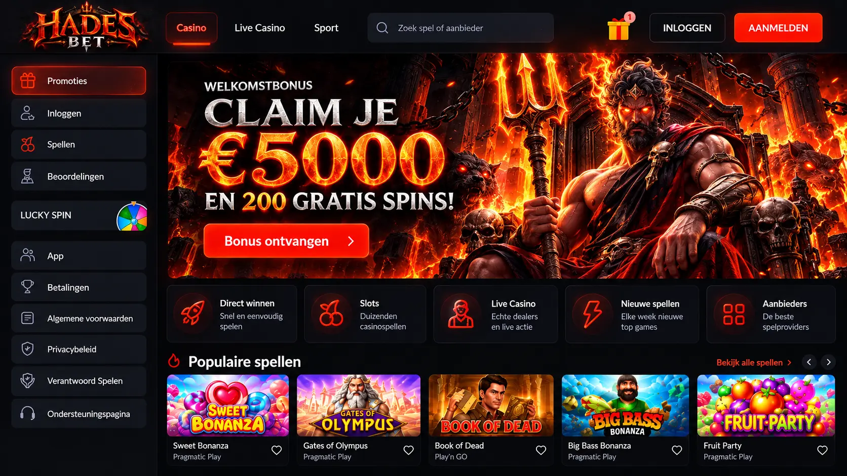 Hadesbet Casino Nederland: Online Spellen, Live Casino en Bonus image 1